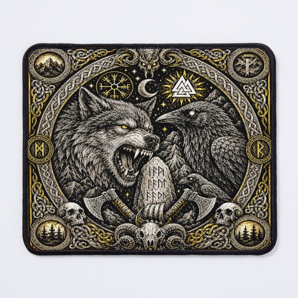 Item preview, Norse Wolf & Raven | Viking Runes, Vegvisir & Valknut Mythology Blackwork Art designed and sold by Alchemy Forge.