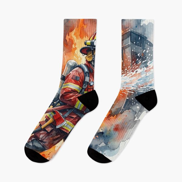 Item preview, Brave Firefighter Battling Intense Blazing Flames Watercolor designed and sold by Pride Emblem Prints.
