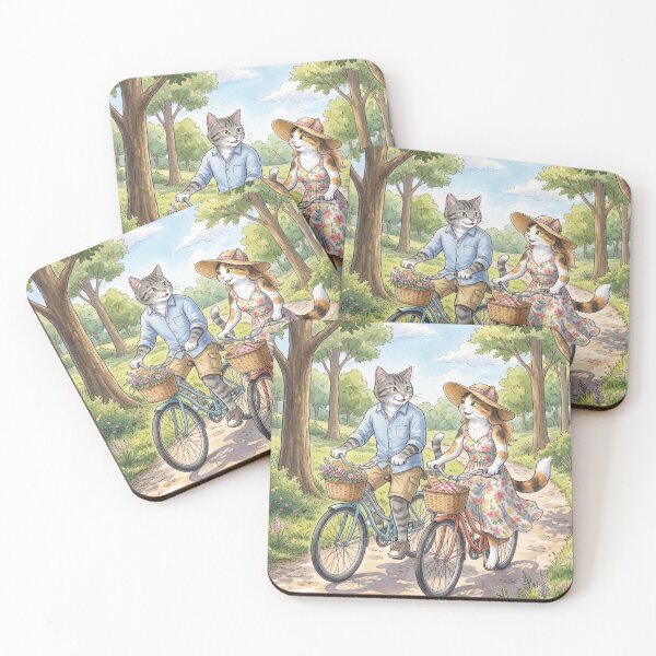 Item preview, Romantic Cat Couple on a Bicycle in Watercolor Park designed and sold by TheCoolCatsMx.