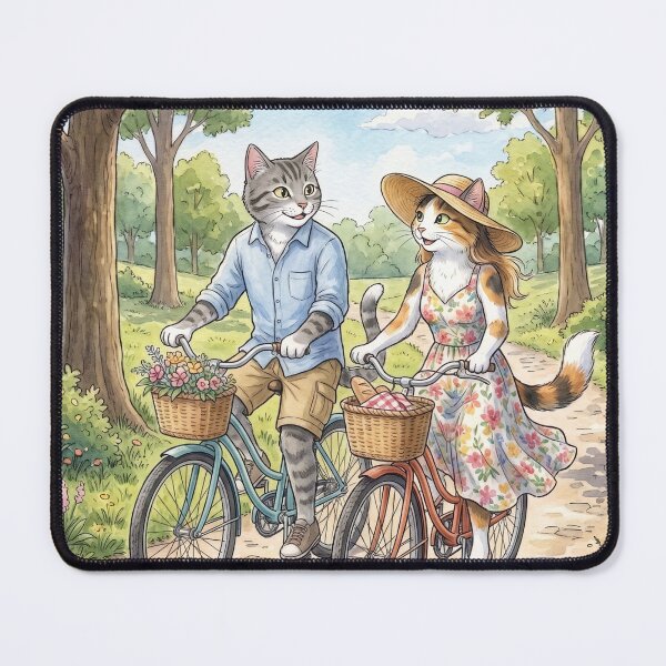 Item preview, Romantic Cat Couple on a Bicycle in Watercolor Park designed and sold by TheCoolCatsMx.
