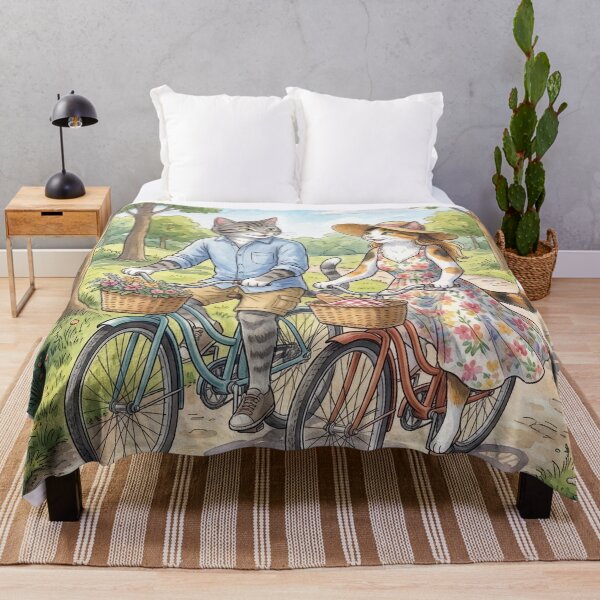 Item preview, Romantic Cat Couple on a Bicycle in Watercolor Park designed and sold by TheCoolCatsMx.