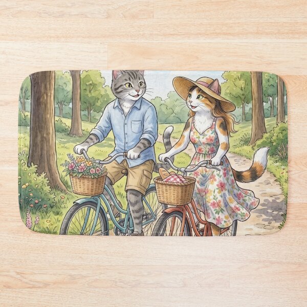 Item preview, Romantic Cat Couple on a Bicycle in Watercolor Park designed and sold by TheCoolCatsMx.