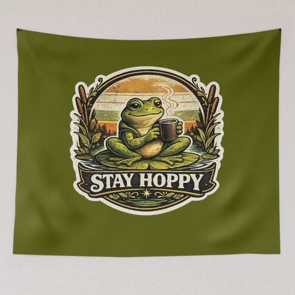 Item preview, Stay Hoppy | Funny Vintage Frog T-Shirt & Sticker Design designed and sold by Aliplus+.