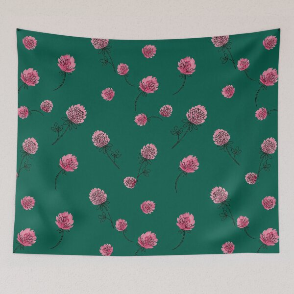 Item preview, Pink Clover Flower Pattern on Emerald Green designed and sold by NuvoraNest.