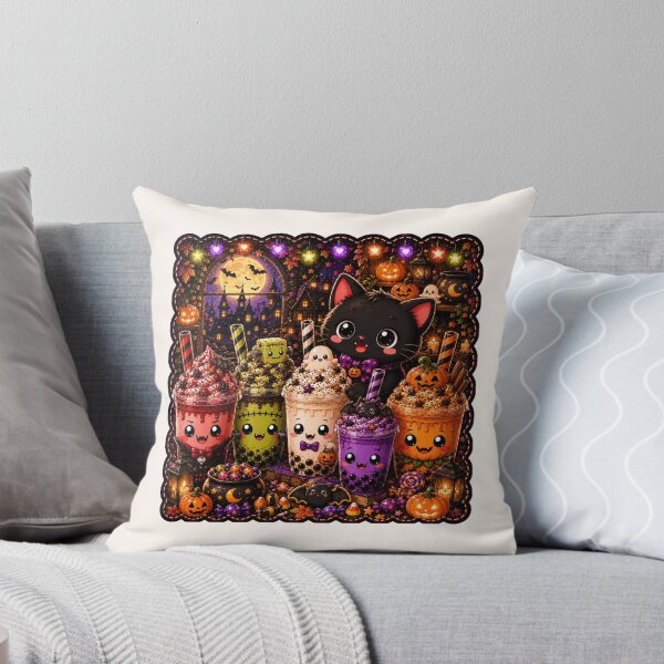 Item preview, Cute Halloween Boba Tea Black Cat Pumpkin Ghost Frankenstein Kawaii Autumn Spooky Season Shirt designed and sold by ALH Apparel.