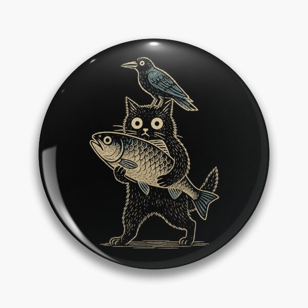 Item preview, Black Cat Holding Fish with Crow designed and sold by Moizento.