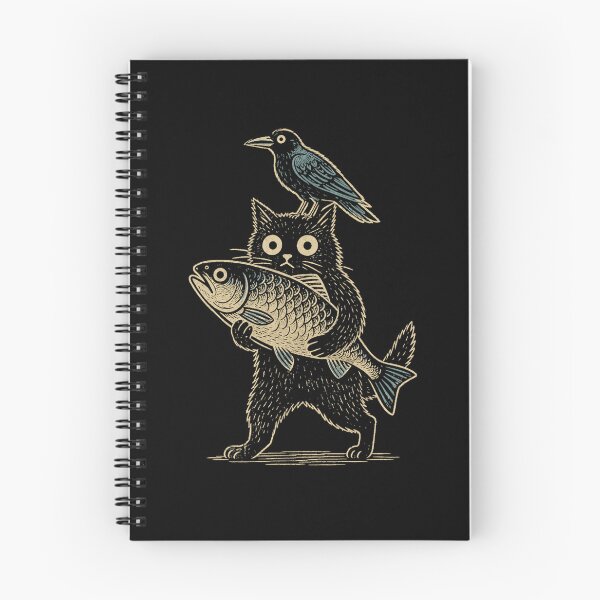 Item preview, Black Cat Holding Fish with Crow designed and sold by Moizento.