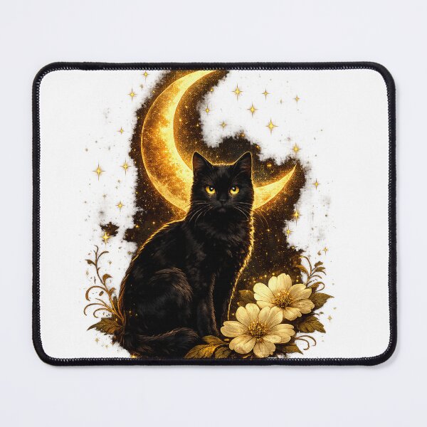 Item preview, Golden Moon Black Cat | Celestial Cottagecore Art designed and sold by Lumivo Studio.