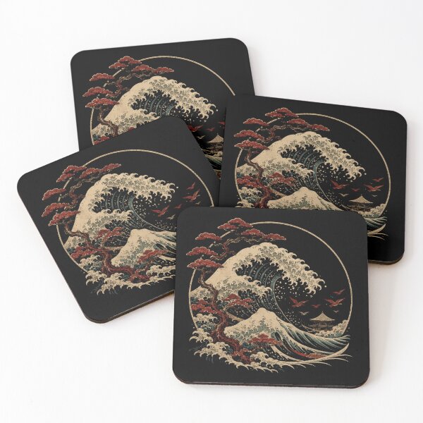 Item preview, Retro Japanese Ocean Waves Vintage Nature Cherry Blossom designed and sold by Moizento.