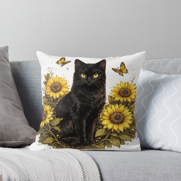Item preview, Black Cat with Sunflowers | Cottagecore Floral Art designed and sold by Lumivo Studio.