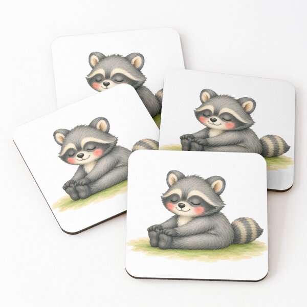 Item preview, Seated Forward Fold Pose Yoga Raccoon Watercolor Print designed and sold by YogiAnimalArt.