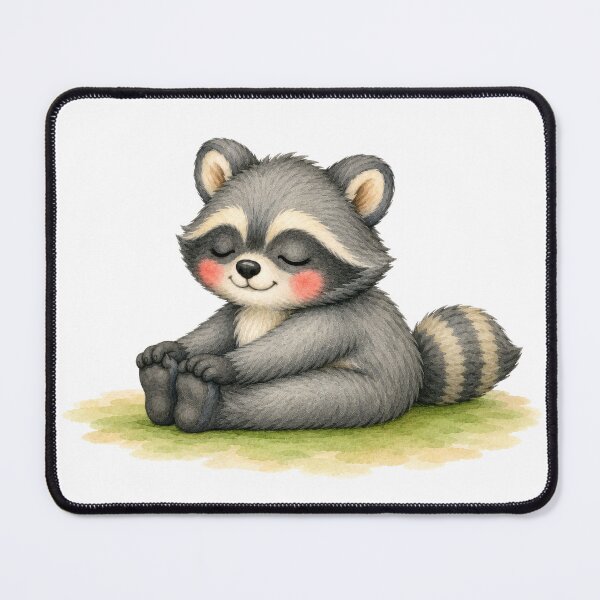 Item preview, Seated Forward Fold Pose Yoga Raccoon Watercolor Print designed and sold by YogiAnimalArt.