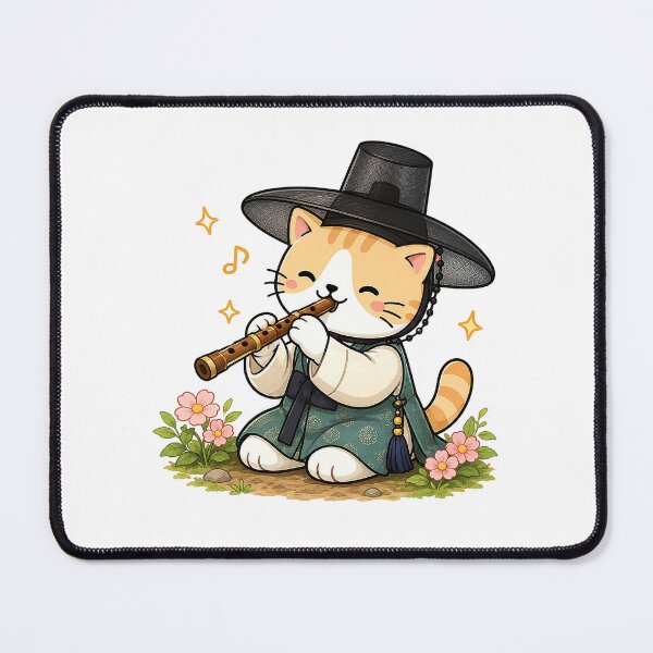 Item preview, Cute Korean Traditional Hanbok Cat Playing Bamboo Flute Danso Illustration designed and sold by NoopnyangStudio.