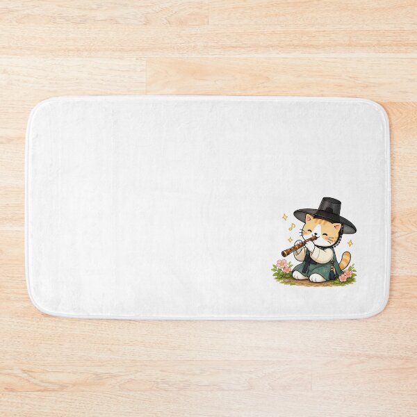 Item preview, Cute Korean Traditional Hanbok Cat Playing Bamboo Flute Danso Illustration designed and sold by NoopnyangStudio.
