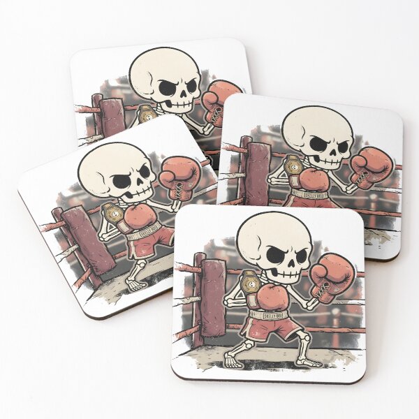 Item preview, Skeleton Boxer in Red Trunks and Gloves with Championship Belt in Boxing Ring designed and sold by MisteryDesigner.