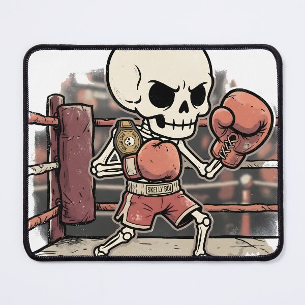Item preview, Skeleton Boxer in Red Trunks and Gloves with Championship Belt in Boxing Ring designed and sold by MisteryDesigner.