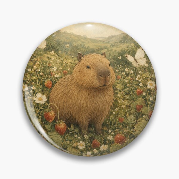 Item preview, Cute Capybara in Strawberry Patch Vintage Cottagecore Illustration | Whimsical Woodland Animal Art designed and sold by SOUFIANE1991.