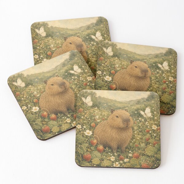 Item preview, Cute Capybara in Strawberry Patch Vintage Cottagecore Illustration | Whimsical Woodland Animal Art designed and sold by SOUFIANE1991.