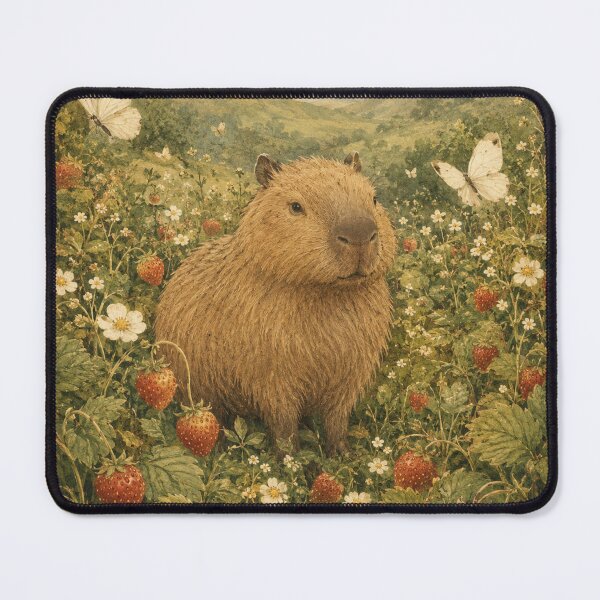 Item preview, Cute Capybara in Strawberry Patch Vintage Cottagecore Illustration | Whimsical Woodland Animal Art designed and sold by SOUFIANE1991.