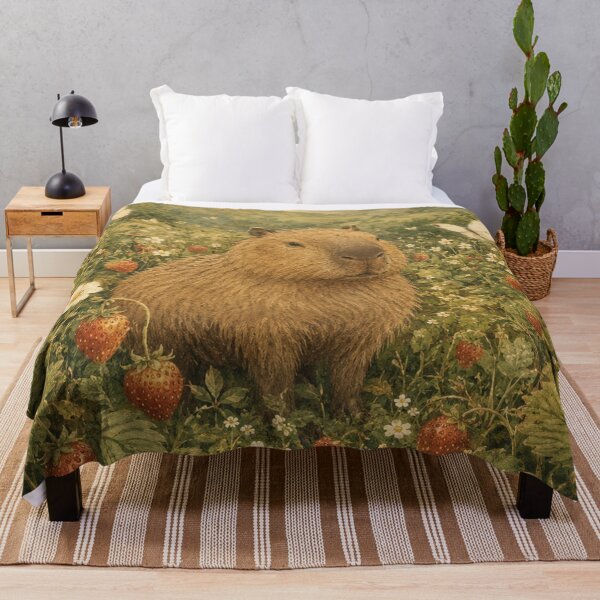 Item preview, Cute Capybara in Strawberry Patch Vintage Cottagecore Illustration | Whimsical Woodland Animal Art designed and sold by SOUFIANE1991.