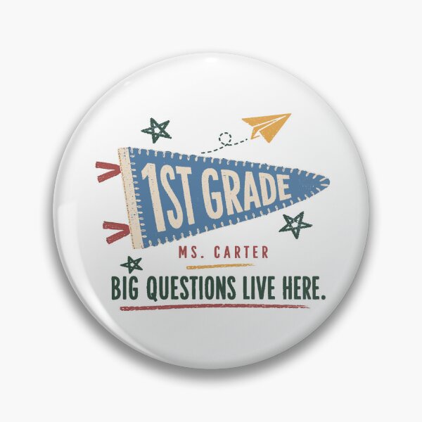 Item preview, First Grade Teacher Shirt – Big Questions Live Here Pennant designed and sold by POD DYNASTY | Original Print On Demand T-Shirt Graphics.