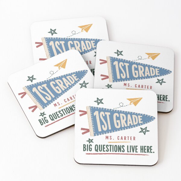 Item preview, First Grade Teacher Shirt – Big Questions Live Here Pennant designed and sold by POD DYNASTY | Original Print On Demand T-Shirt Graphics.