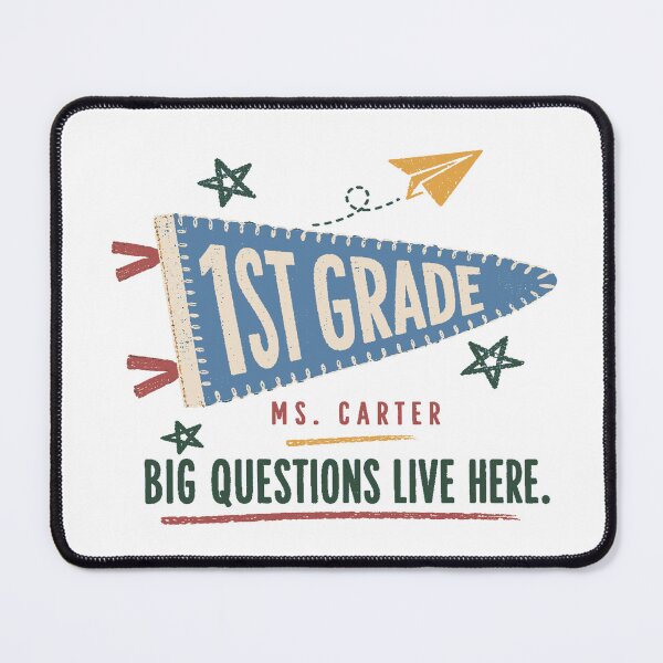 Item preview, First Grade Teacher Shirt – Big Questions Live Here Pennant designed and sold by POD DYNASTY | Original Print On Demand T-Shirt Graphics.