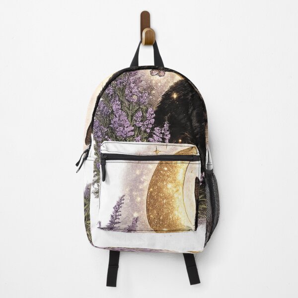 Item preview, Black Cat and Lavender Moon | Cottagecore Floral Art designed and sold by Lumivo Studio.