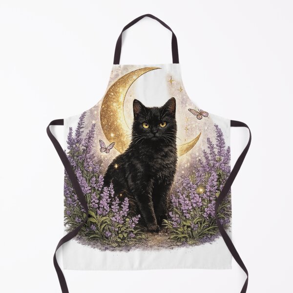Item preview, Black Cat and Lavender Moon | Cottagecore Floral Art designed and sold by Lumivo Studio.