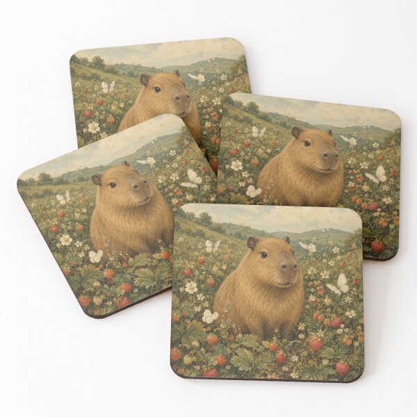 Item preview,  Cute Capybara in Strawberry Patch Vintage Cottagecore Illustration | Whimsical Woodland Animal Art designed and sold by SOUFIANE1991.