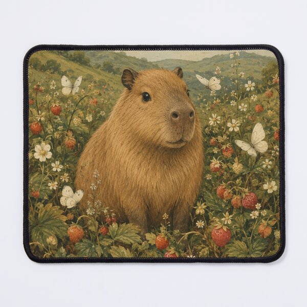 Item preview, Cute Capybara in Strawberry Patch Vintage Cottagecore Illustration | Whimsical Woodland Animal Art designed and sold by SOUFIANE1991.