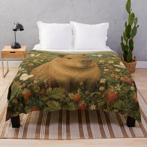 Item preview, Cute Capybara in Strawberry Patch Vintage Cottagecore Illustration | Whimsical Woodland Animal Art designed and sold by SOUFIANE1991.
