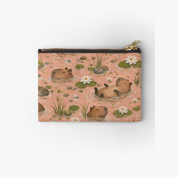 Item preview, Capybara Water Lily Seamless Pattern designed and sold by VerdantStudio.