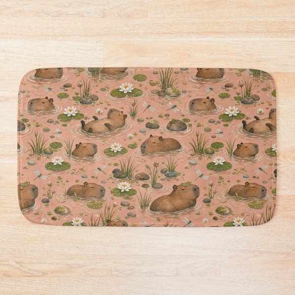 Item preview, Capybara Water Lily Seamless Pattern designed and sold by VerdantStudio.