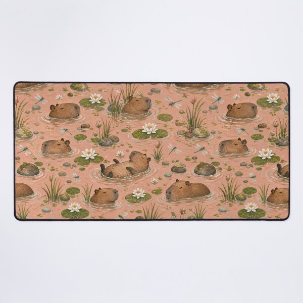 Item preview, Capybara Water Lily Seamless Pattern designed and sold by VerdantStudio.