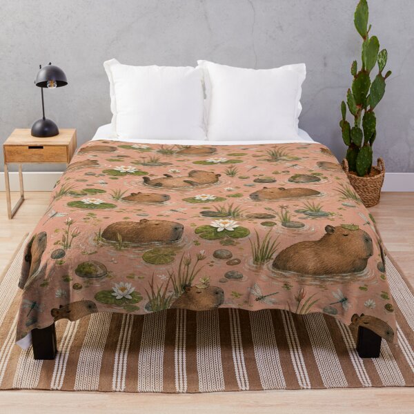 Item preview, Capybara Water Lily Seamless Pattern designed and sold by VerdantStudio.
