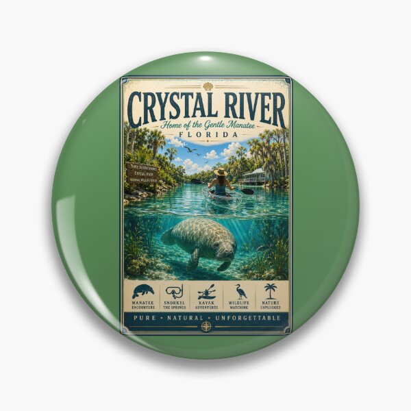 Item preview, Crystal River Florida | Home of the Gentle Manatee | Vintage Travel Poster designed and sold by piketo.