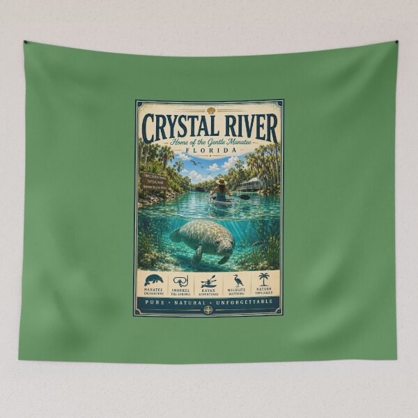 Item preview, Crystal River Florida | Home of the Gentle Manatee | Vintage Travel Poster designed and sold by piketo.
