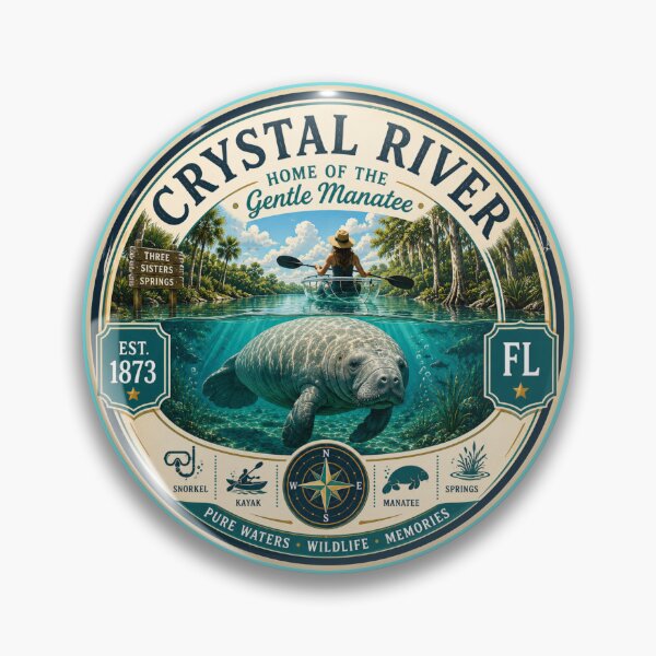 Item preview, Crystal River Badge | Home of the Gentle Manatee | Florida Springs Retro Emblem designed and sold by piketo.