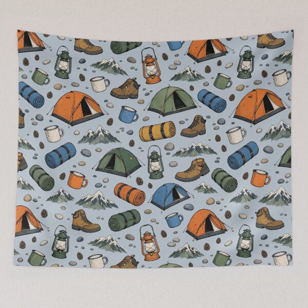Item preview, Campfire Gear Seamless Pattern designed and sold by VerdantStudio.