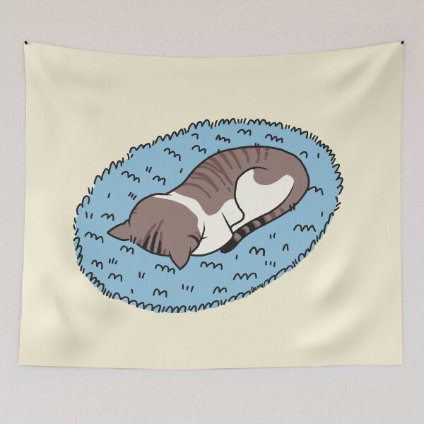 Item preview, Sleepy Cat on a Blue Rug designed and sold by cozypersimmon.
