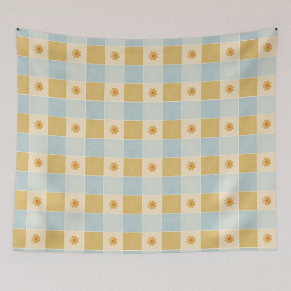 Item preview, Buttercup Checks | Retro Floral Checkerboard Pattern designed and sold by WEBiC-ART Creative Studio.