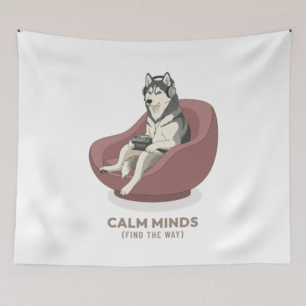 Item preview, Husky Dog Listening to Music Retro Aesthetic designed and sold by COZY VINTAGE animal.
