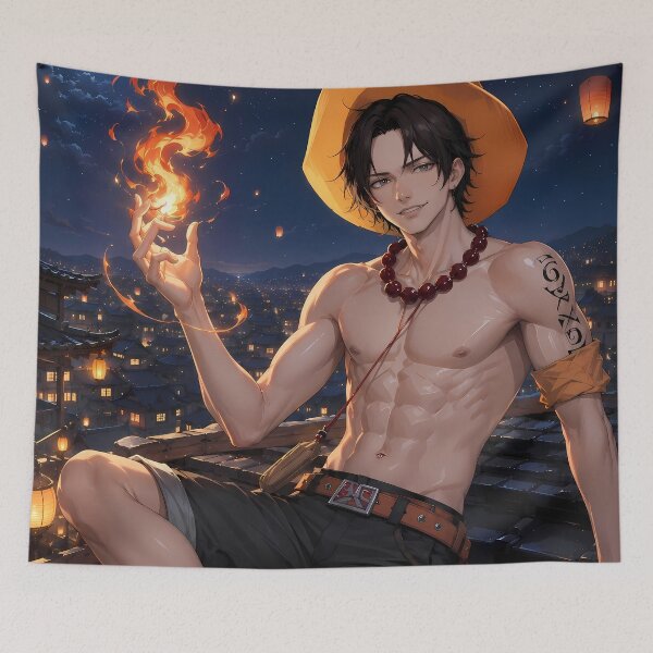 Item preview, Portgas D Ace One Piece Moonlit Rooftop designed and sold by mildaclairmo.