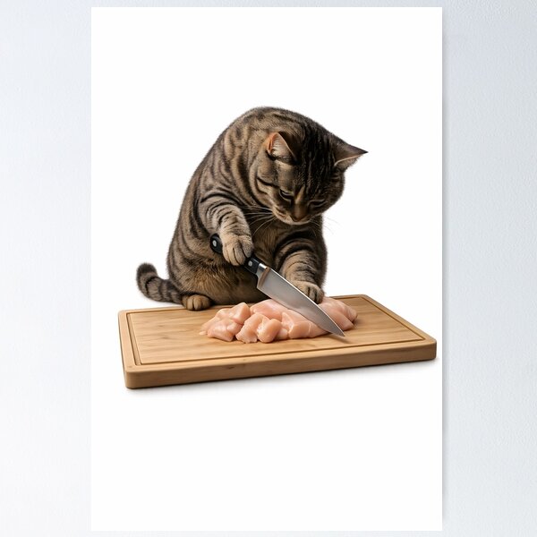 Item preview, Chef Cat Chopping Chicken designed and sold by Geek Farm.