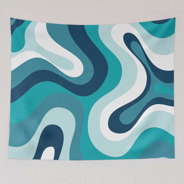 Item preview, Liquid Swirl Retro Abstract in Deep Navy Blue , Light Teal, and Medium Teal Blue, Cream, and White designed and sold by Differenceee.