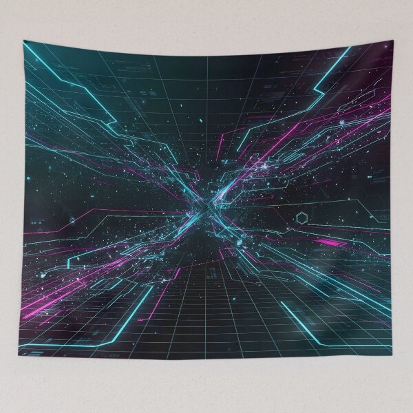 Item preview, Space Futuristic Cyberpunk Neon Grid Tech Interface Art designed and sold by ART ATTACK ZONE.