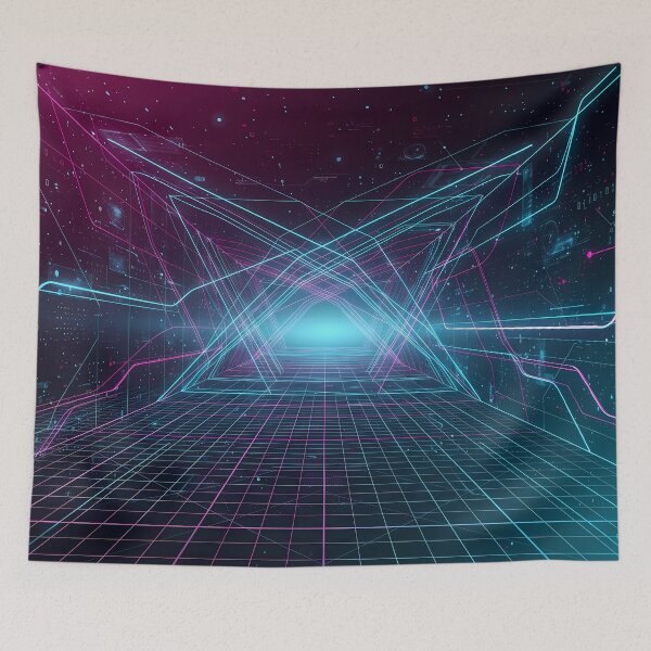 Item preview, World Futuristic Cyberpunk Neon Grid Tech Interface Art designed and sold by ART ATTACK ZONE.