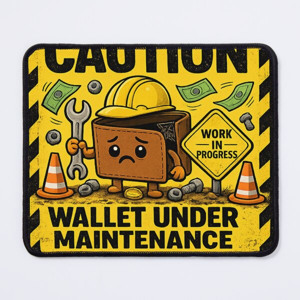 Item preview, Caution: Wallet Under Maintenance | Funny Broke Sticker & T-Shirt designed and sold by FuzzDrive.