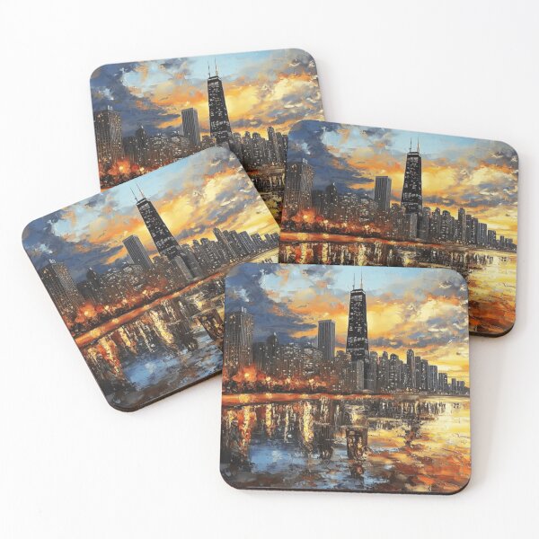 Item preview, Chicago Skyline at Night Oil Painting - Fine Art Cityscape designed and sold by Iceberg Comic Book Lounge.